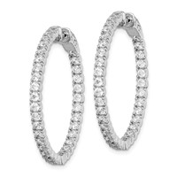 Sterling Shimmer Sterling Silver Rhodium-plated 68 Stone 2.25mm CZ in and Out Round Hinged Hoop Earrings view 2