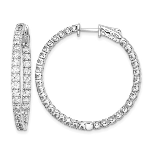 Sterling Shimmer Sterling Silver Rhodium-plated 68 Stone 2.25mm CZ in and Out Round Hinged Hoop Earrings