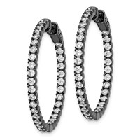 Sterling Shimmer Black Rhodium-plated 68 Stone 2.25mm CZ in and Out Round Hinged Hoop Earrings view 2