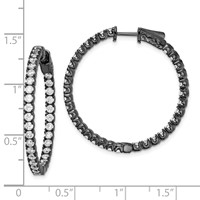 Sterling Shimmer Black Rhodium-plated 68 Stone 2.25mm CZ in and Out Round Hinged Hoop Earrings view 4
