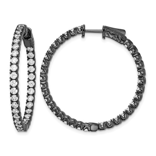 Sterling Shimmer Black Rhodium-plated 68 Stone 2.25mm CZ in and Out Round Hinged Hoop Earrings