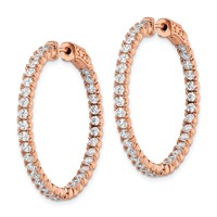 Sterling Shimmer Sterling Silver Rose-tone Flash Rose Gold-plated 68 Stone 2.25mm CZ in and Out Round Hinged Hoop Earrings view 2