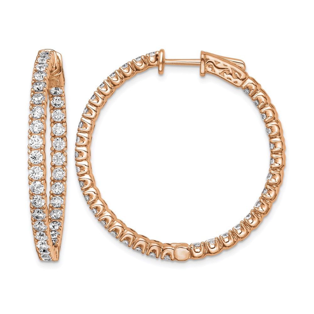 Sterling Shimmer Sterling Silver Rose-tone Flash Rose Gold-plated 68 Stone 2.25mm CZ in and Out Round Hinged Hoop Earrings