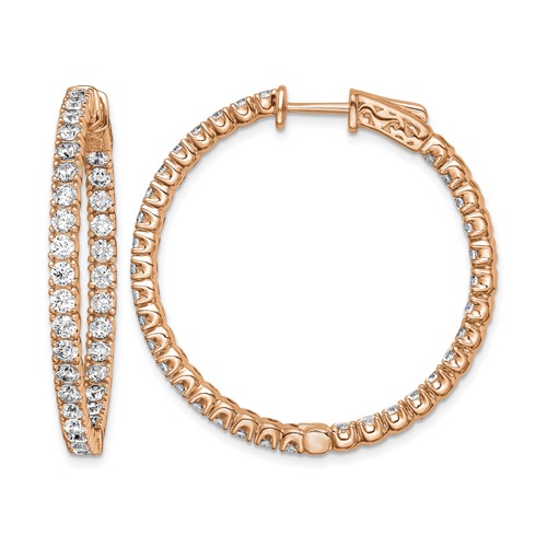 Sterling Shimmer Sterling Silver Rose-tone Flash Rose Gold-plated 68 Stone 2.25mm CZ in and Out Round Hinged Hoop Earrings