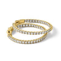 Sterling Shimmer Sterling Silver Gold-tone Flash Gold-plated 68 Stone 2.25mm CZ in and Out Round Hinged Hoop Earrings view 5