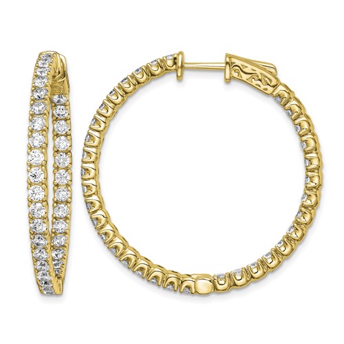 Sterling Shimmer Sterling Silver Gold-tone Flash Gold-plated 68 Stone 2.25mm CZ in and Out Round Hinged Hoop Earrings