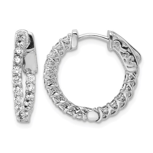 Sterling Shimmer Sterling Silver Rhodium-plated 32 Stone 2mm CZ in and Out Round Hinged Hoop Earrings