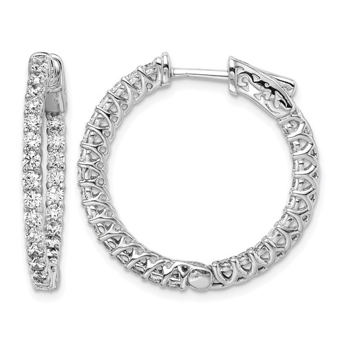 Sterling Shimmer Sterling Silver Rhodium-plated 52 Stone 2mm CZ in and Out Round Hinged Hoop Earrings