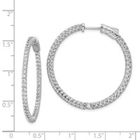 Sterling Shimmer Sterling Silver Rhodium-plated 96 Stone 1.7mm CZ in and Out Round Hinged Hoop Earrings view 4