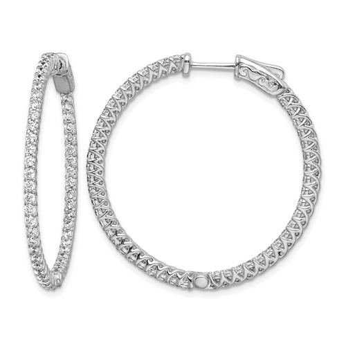 Sterling Shimmer Sterling Silver Rhodium-plated 96 Stone 1.7mm CZ in and Out Round Hinged Hoop Earrings