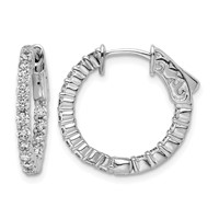Sterling Shimmer Sterling Silver Rhodium-plated 32 Stone 2.0mm CZ in and Out Round Hinged Hoop Earrings view 1