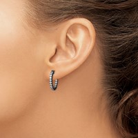 Sterling Shimmer Black Rhodium-plated 32 Stone 2.0mm CZ in and Out Round Hinged Hoop Earrings view 3