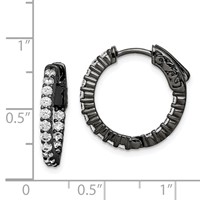 Sterling Shimmer Black Rhodium-plated 32 Stone 2.0mm CZ in and Out Round Hinged Hoop Earrings view 4