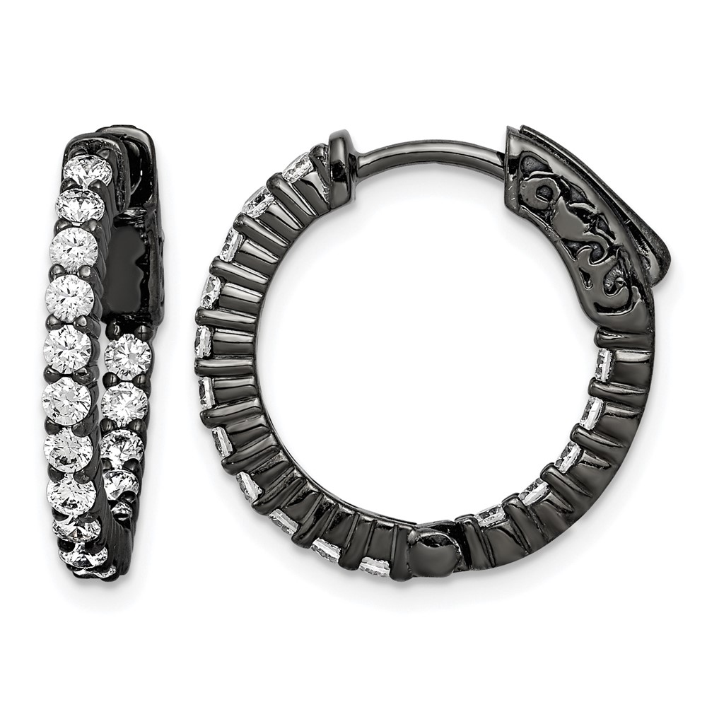 Sterling Shimmer Black Rhodium-plated 32 Stone 2.0mm CZ in and Out Round Hinged Hoop Earrings