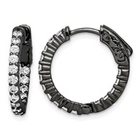 Sterling Shimmer Black Rhodium-plated 32 Stone 2.0mm CZ in and Out Round Hinged Hoop Earrings view 1
