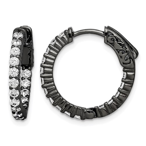Sterling Shimmer Black Rhodium-plated 32 Stone 2.0mm CZ in and Out Round Hinged Hoop Earrings