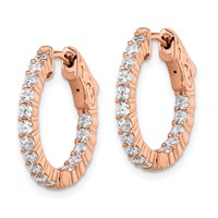 Sterling Shimmer Sterling Silver Rose-tone Rose Gold-plated 32 Stone 2.0mm CZ in and Out Round Hinged Hoop Earrings view 2