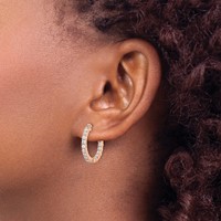 Sterling Shimmer Sterling Silver Rose-tone Rose Gold-plated 32 Stone 2.0mm CZ in and Out Round Hinged Hoop Earrings view 3