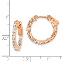 Sterling Shimmer Sterling Silver Rose-tone Rose Gold-plated 32 Stone 2.0mm CZ in and Out Round Hinged Hoop Earrings view 4