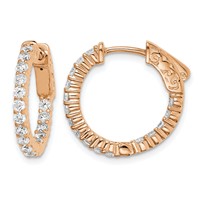 Sterling Shimmer Sterling Silver Rose-tone Rose Gold-plated 32 Stone 2.0mm CZ in and Out Round Hinged Hoop Earrings view 1
