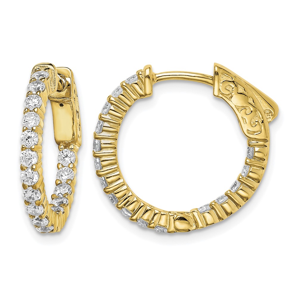 Sterling Shimmer Sterling Silver Gold-tone Flash Gold-plated 32 Stone 2.0mm CZ in and Out Round Hinged Hoop Earrings