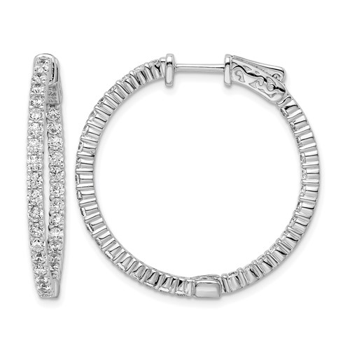 Sterling Shimmer Sterling Silver Rhodium-plated 66 Stone 2.0mm CZ in and Out Round Hinged Hoop Earrings