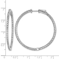 Sterling Shimmer Sterling Silver Rhodium-plated 100 Stone 2mm CZ in and Out Round Hinged Hoop Earrings view 4