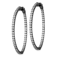 Sterling Shimmer Black Rhodium-plated 100 Stone 2mm CZ in and Out Round Hinged Hoop Earrings view 2
