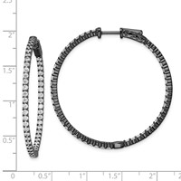 Sterling Shimmer Black Rhodium-plated 100 Stone 2mm CZ in and Out Round Hinged Hoop Earrings view 4