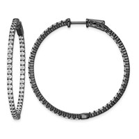 Sterling Shimmer Black Rhodium-plated 100 Stone 2mm CZ in and Out Round Hinged Hoop Earrings view 1
