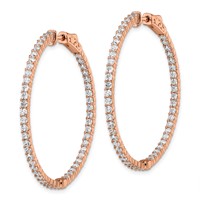 Sterling Shimmer Sterling Silver Rose-tone Flash Rose Gold-plated 78 Stone 2mm CZ in and Out Round Hinged Hoop Earrings view 2