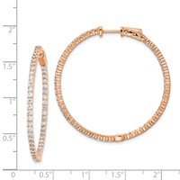 Sterling Shimmer Sterling Silver Rose-tone Flash Rose Gold-plated 78 Stone 2mm CZ in and Out Round Hinged Hoop Earrings view 4