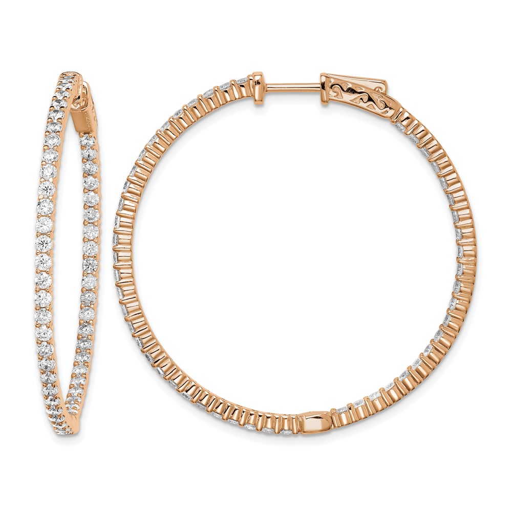 Sterling Shimmer Sterling Silver Rose-tone Flash Rose Gold-plated 78 Stone 2mm CZ in and Out Round Hinged Hoop Earrings