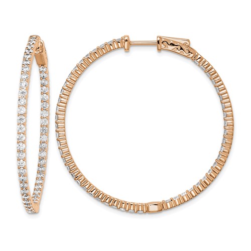 Sterling Shimmer Sterling Silver Rose-tone Flash Rose Gold-plated 78 Stone 2mm CZ in and Out Round Hinged Hoop Earrings