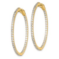 Sterling Shimmer Sterling Silver Gold-tone Flash Gold-plated 100 Stone 2mm CZ in and Out Round Hinged Hoop Earrings view 2