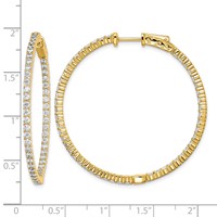 Sterling Shimmer Sterling Silver Gold-tone Flash Gold-plated 100 Stone 2mm CZ in and Out Round Hinged Hoop Earrings view 4