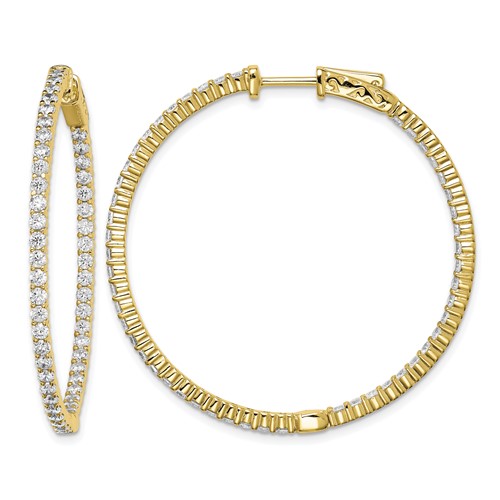 Sterling Shimmer Sterling Silver Gold-tone Flash Gold-plated 100 Stone 2mm CZ in and Out Round Hinged Hoop Earrings