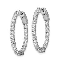 Sterling Shimmer Sterling Silver Rhodium-plated 46 Stone 2.25mm CZ in and Out Oval Hinged Hoop Earrings view 2