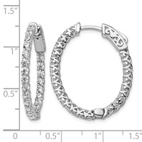 Sterling Shimmer Sterling Silver Rhodium-plated 46 Stone 2.25mm CZ in and Out Oval Hinged Hoop Earrings view 4