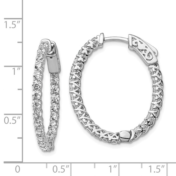 Sterling Silver CZ 2.25mm Oval Hinged Hoops
