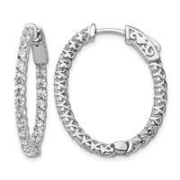 Sterling Shimmer Sterling Silver Rhodium-plated 46 Stone 2.25mm CZ in and Out Oval Hinged Hoop Earrings view 1