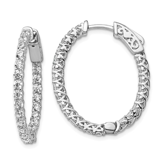Sterling Silver CZ 2.25mm Oval Hinged Hoops