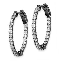Sterling Shimmer Black Rhodium-plated 46 Stone 2.25mm CZ in and Out Oval Hinged Hoop Earrings view 2