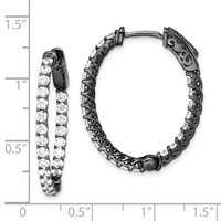 Sterling Shimmer Black Rhodium-plated 46 Stone 2.25mm CZ in and Out Oval Hinged Hoop Earrings view 4