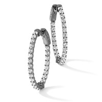Sterling Shimmer Sterling Silver Rhodium-plated 46 Stone 2.25mm CZ in and Out Oval Hinged Hoop Earrings view 5