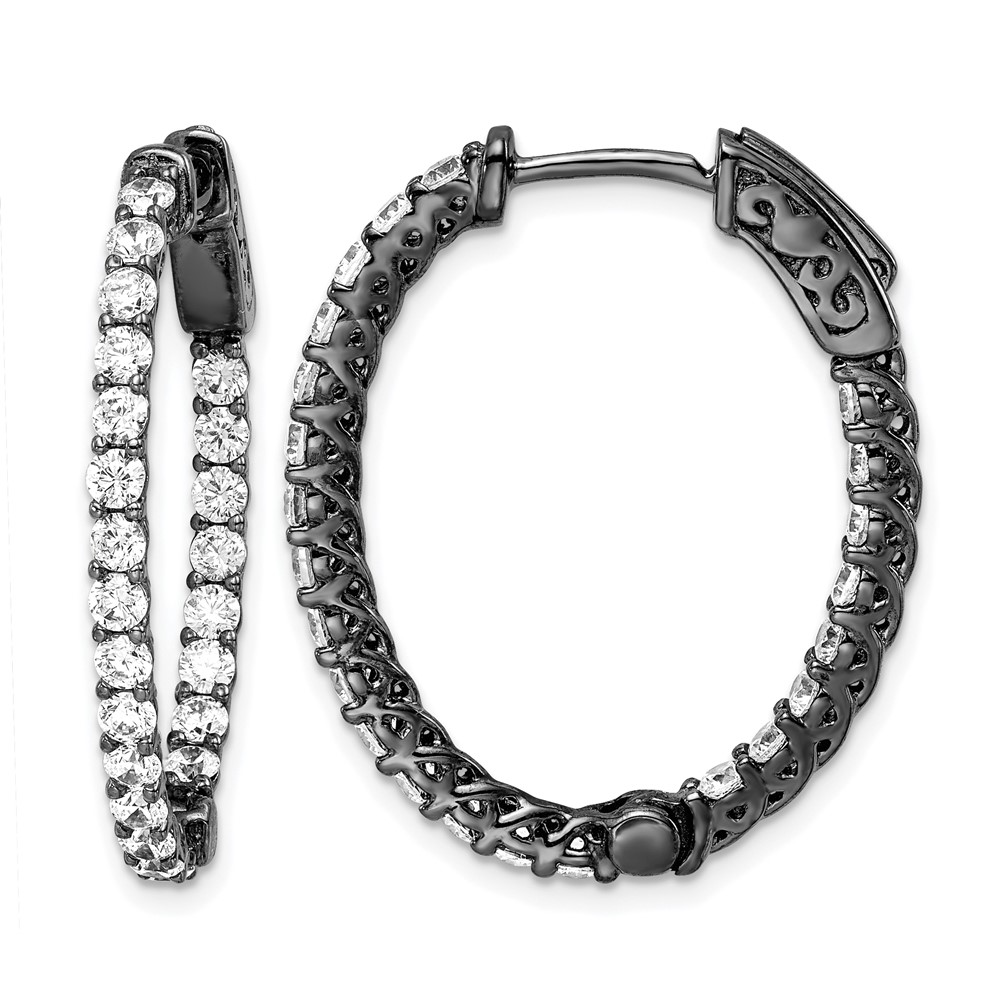 Sterling Shimmer Black Rhodium-plated 46 Stone 2.25mm CZ in and Out Oval Hinged Hoop Earrings