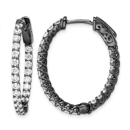 Sterling Shimmer Black Rhodium-plated 46 Stone 2.25mm CZ in and Out Oval Hinged Hoop Earrings