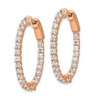 Sterling Shimmer Sterling Silver Rose-tone Flash Rose Gold-plated 46 Stone 2.25mm CZ in and Out Oval Hinged Hoop Earrings view 2