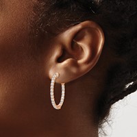 Sterling Shimmer Sterling Silver Rose-tone Flash Rose Gold-plated 46 Stone 2.25mm CZ in and Out Oval Hinged Hoop Earrings view 3