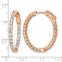 Sterling Shimmer Sterling Silver Rose-tone Flash Rose Gold-plated 46 Stone 2.25mm CZ in and Out Oval Hinged Hoop Earrings view 4